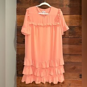 J.Crew Point Sur Crinkled Chiffon Ruffle Dress – Peach – Size 14